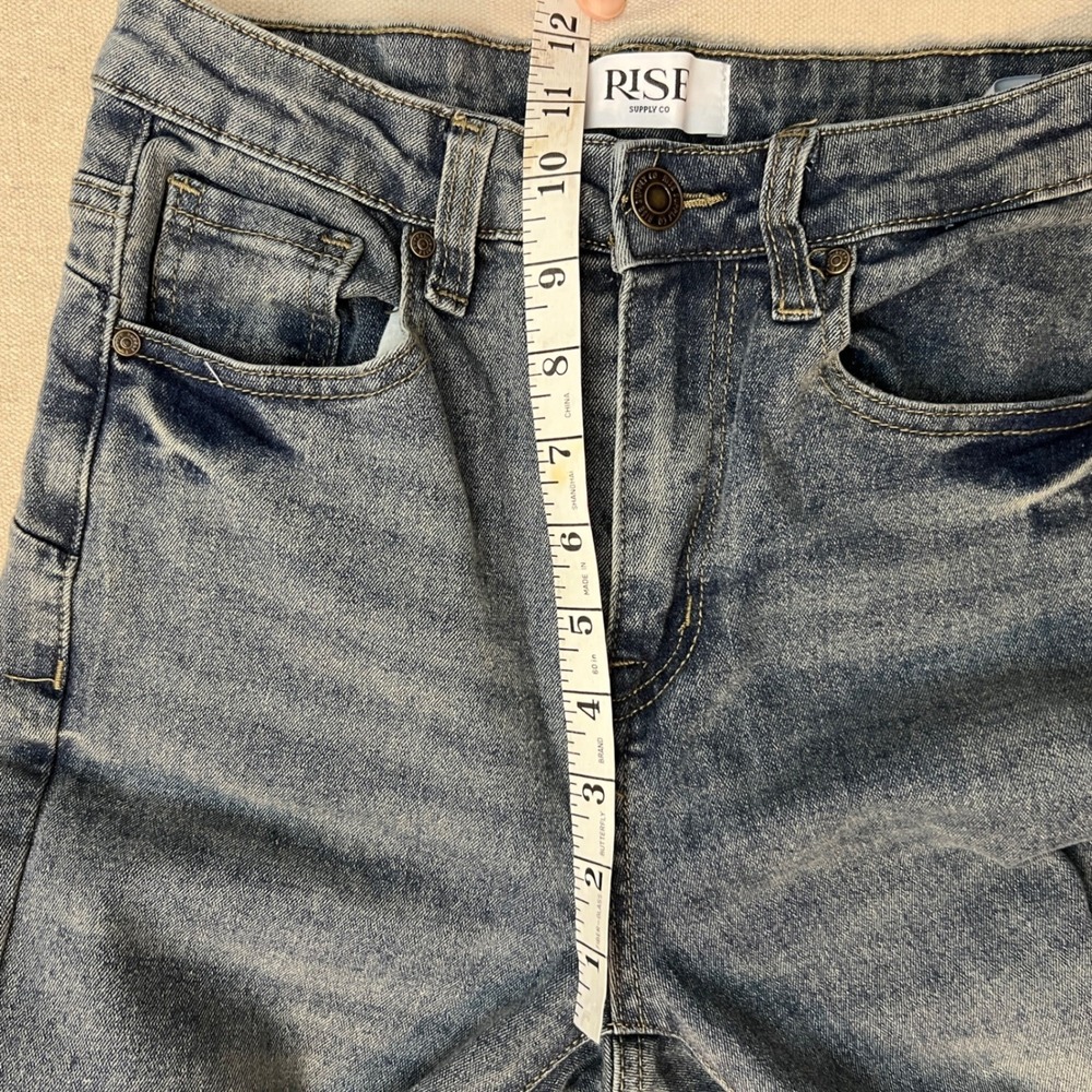 Rise Supply Co Flare Jeans Womens Size 3 Green Vintage Wash Cotton Blend Stretch - Picture 6 of 15